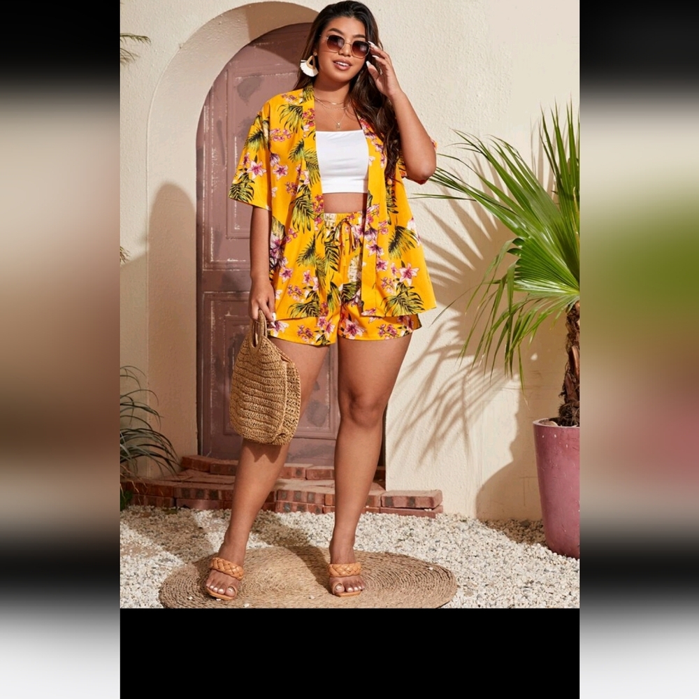 Yellow Tropical 2 Piece Set And Skirt shein - Picture 3 of 14